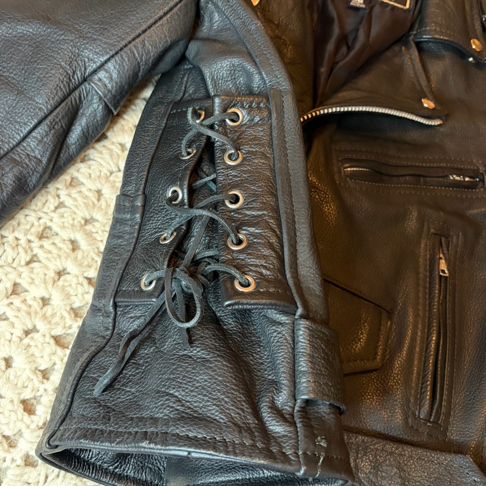 American Top Vintage Black Leather Motorcycle Jacket Size 36 - Unisex - Picture 7 of 16